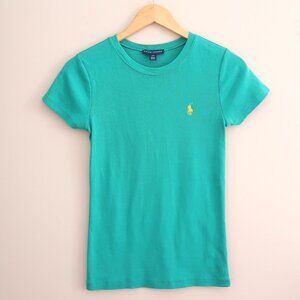 Ralph Lauren Women’s Teal Crewneck Classic Logo 100% Cotton T Shirt